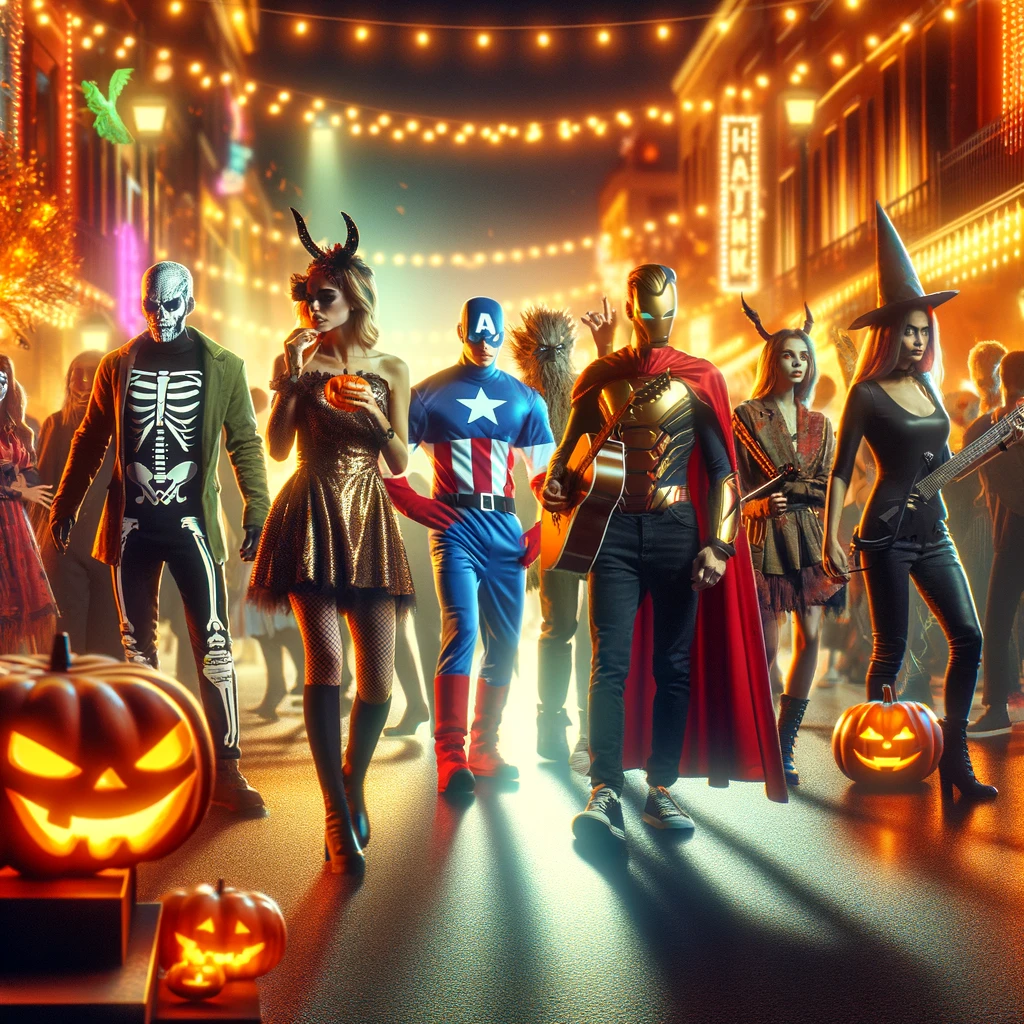 Un groupe de personnes déguisées pour halloween dans des styles très à la mode
