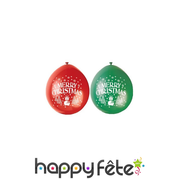 10 Ballons Merry Christmas verts et rouges