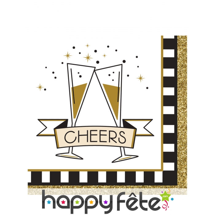 16 petites serviettes cheers noir et or