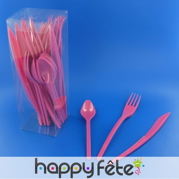 30 couverts en plastique fuschia