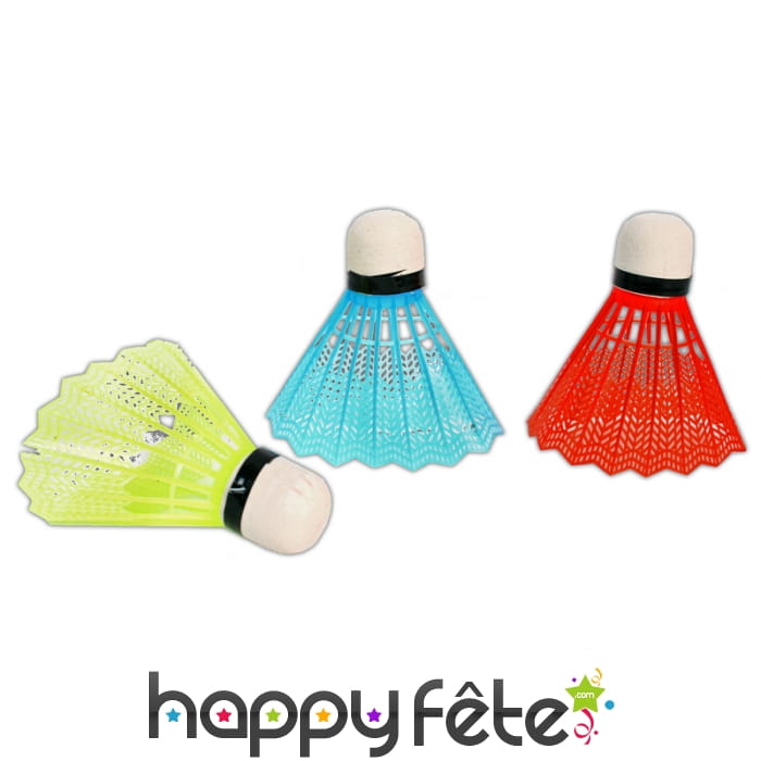 3 volants de badminton fluos en plastique