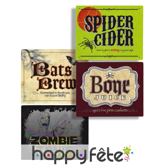 4 étiquettes Halloween pour boissons