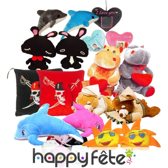 50 peluches tailles assorties