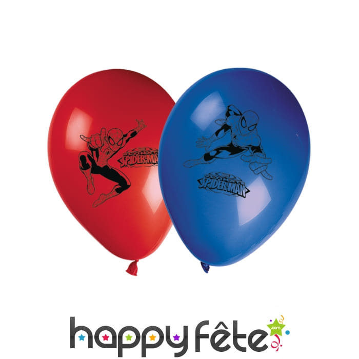 8 ballons Spiderman bleus et rouges