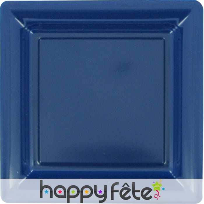 Assiette en plastique carrée bleu