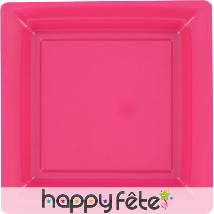 Assiette en plastique carrée fuschia