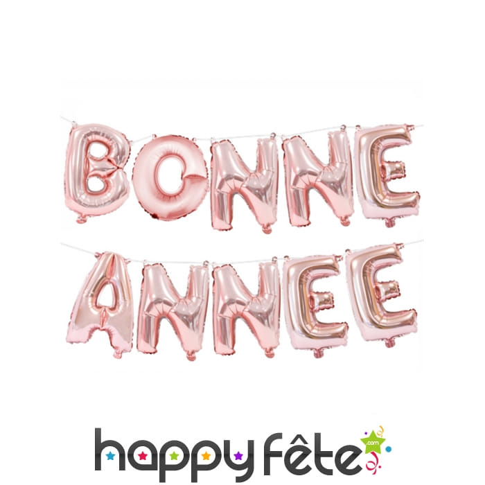 Ballons bonne année en lettres roses dorées, 36 cm