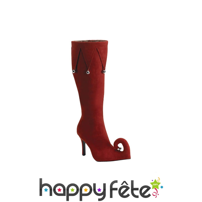 Bottes d'elfe rouge en velours avec grelots