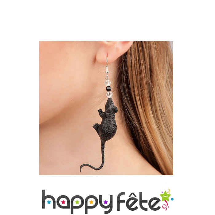 Boucles d'oreilles souris noire adulte