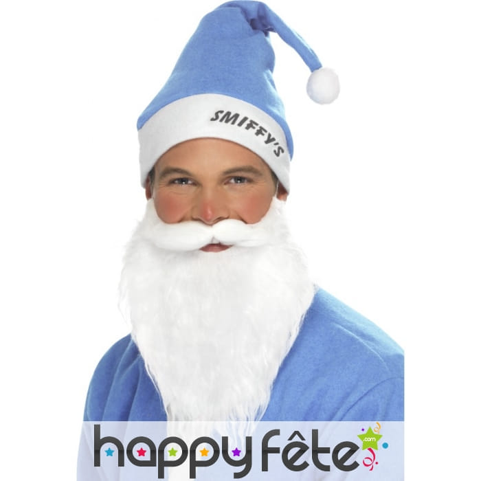 Barbe et chapeau pere noel bleu