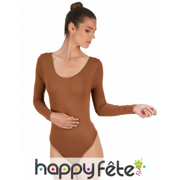 Body marron pour femme, longues manches