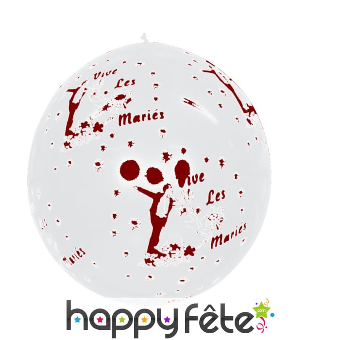 Ballon "vive les mariés" géant blanc/bordeaux