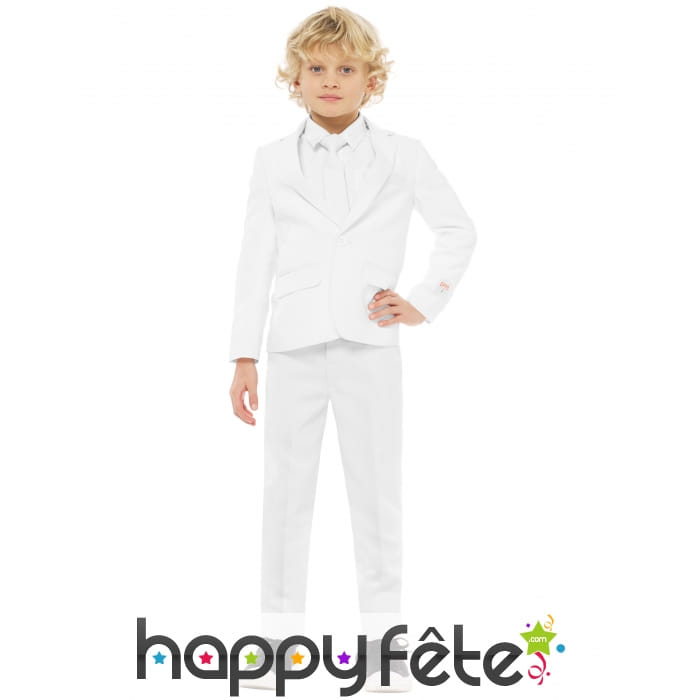 Costume 3 pièces classique blanc uni pour enfant