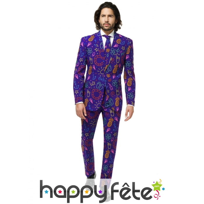 Costume 3 pièces motifs vacances, pour homme