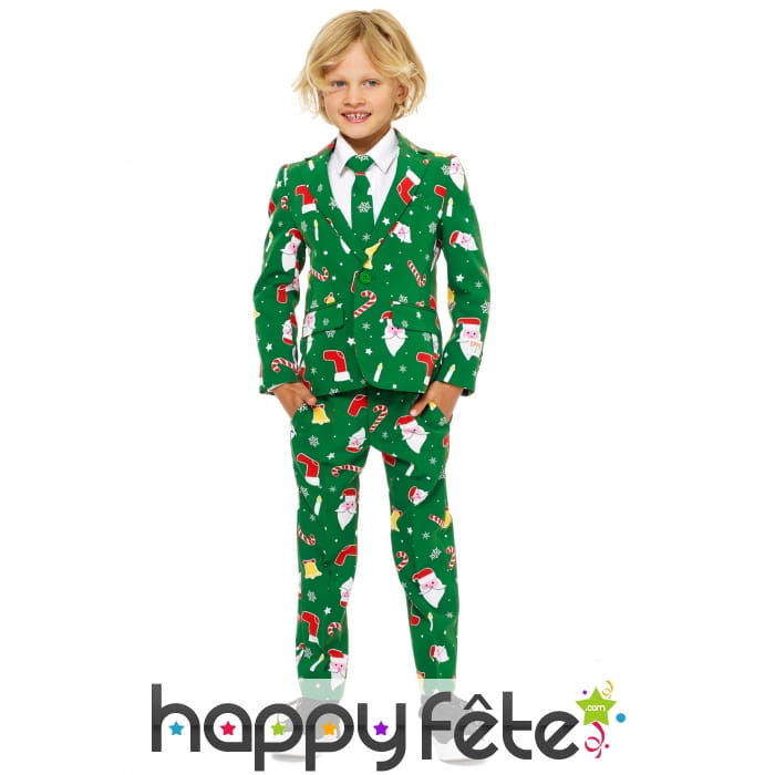 Costume 3 pièces vert de Noël pour enfant