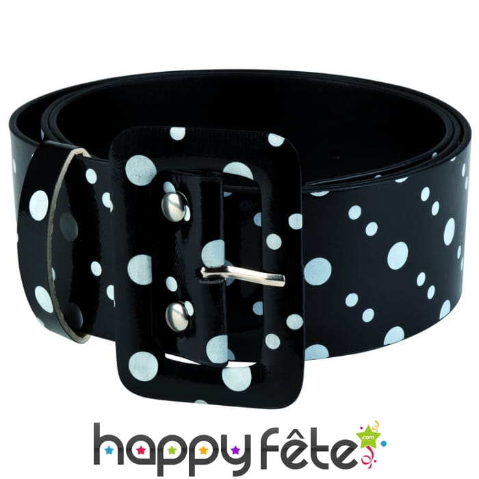 Ceinture année 60 noire à pois blancs