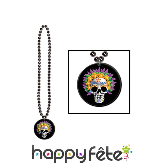 Collier avec médaillon Dia de los muertos