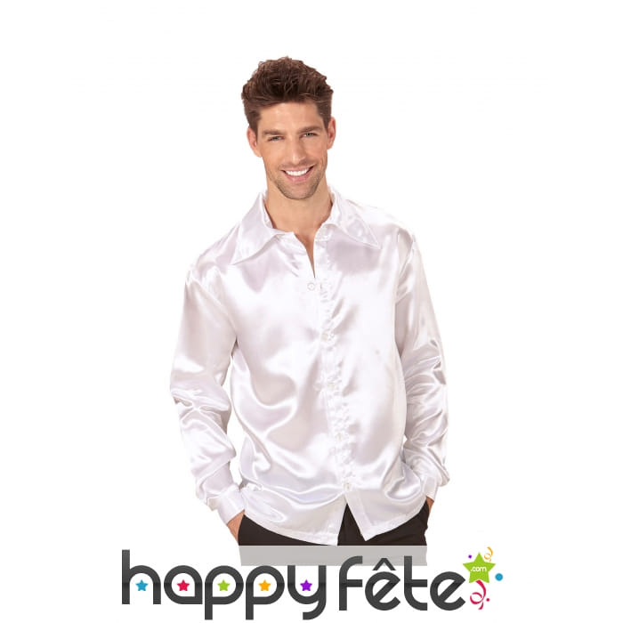 Chemise blanche satinée disco pour homme