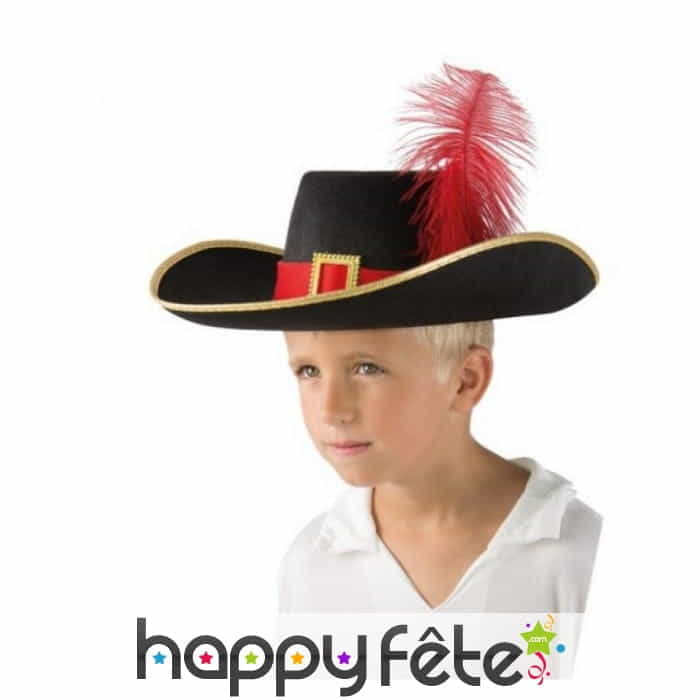 Chapeau de mousquetaire noir et rouge pour enfant