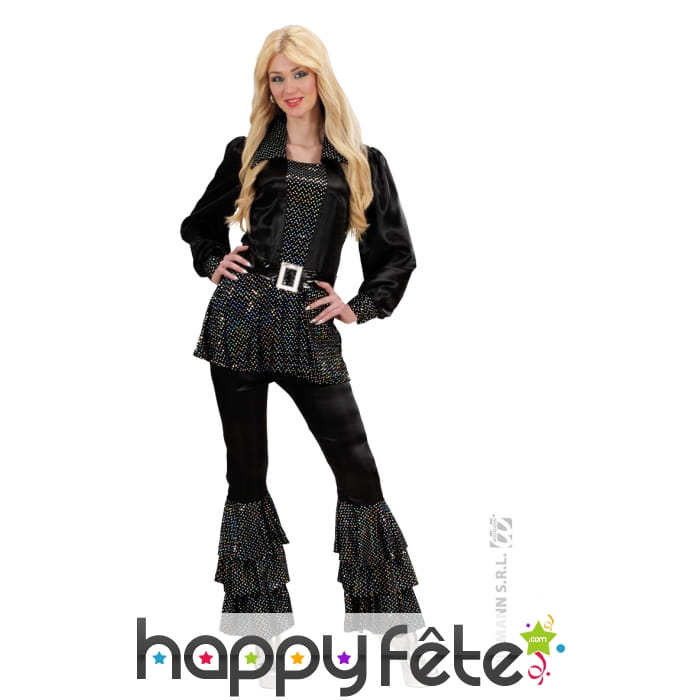 Chemise disco noire paillettes + ceinture