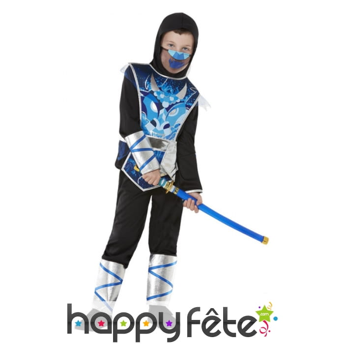 Costume de ninja bleu et noir avec épée, garçon