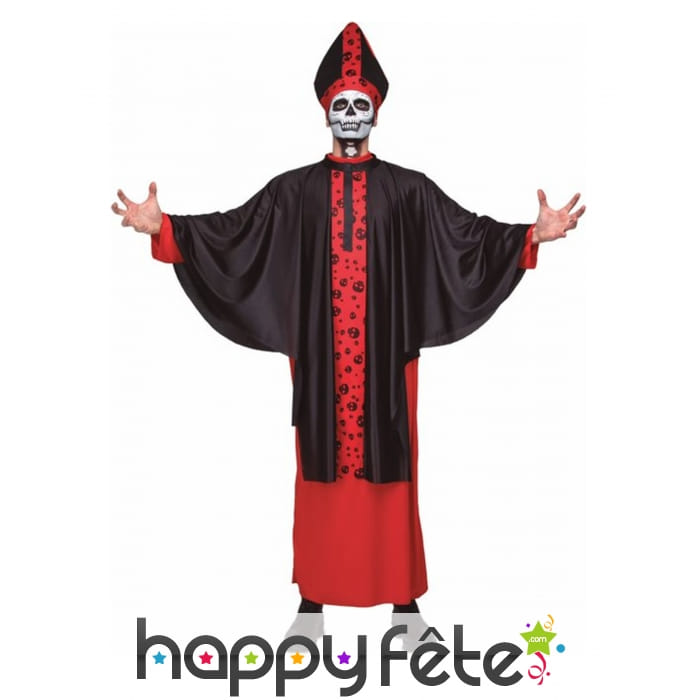 Costume de Pape des morts rouge et noir, adulte