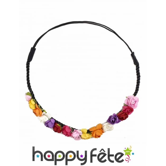 Couronne de petites fleurs multicolores en papier