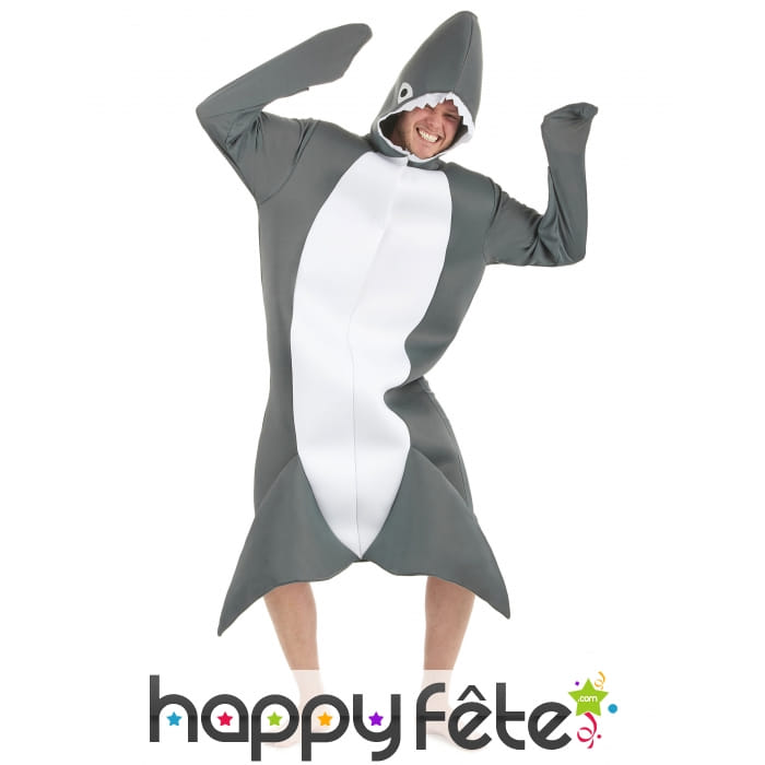 Costume de requin gris et blanc pour adulte