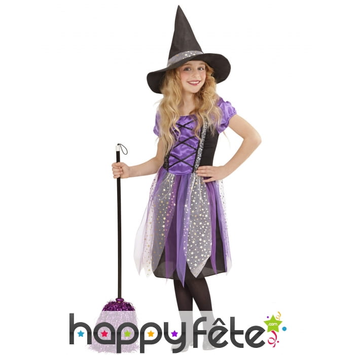 Costume de sorcière violette étoilée pour enfant