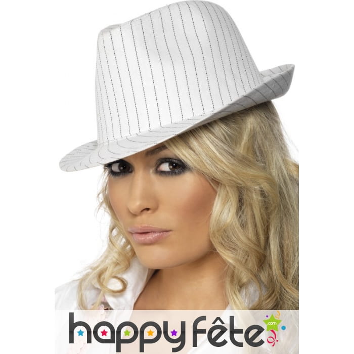 Chapeau gangster femme blanc rayé noir