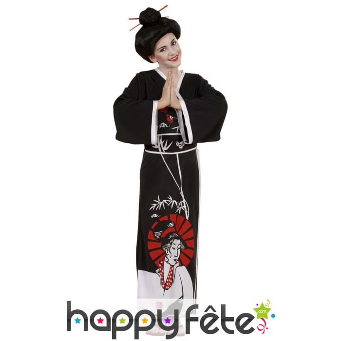 Costume kimono long noir de chinoise pour fille