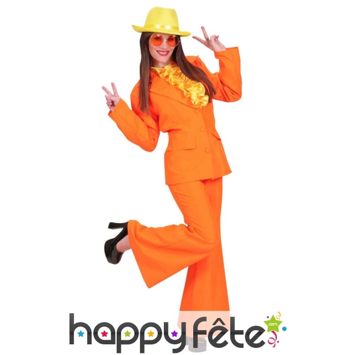 Costume orange uni années 80 pour femme