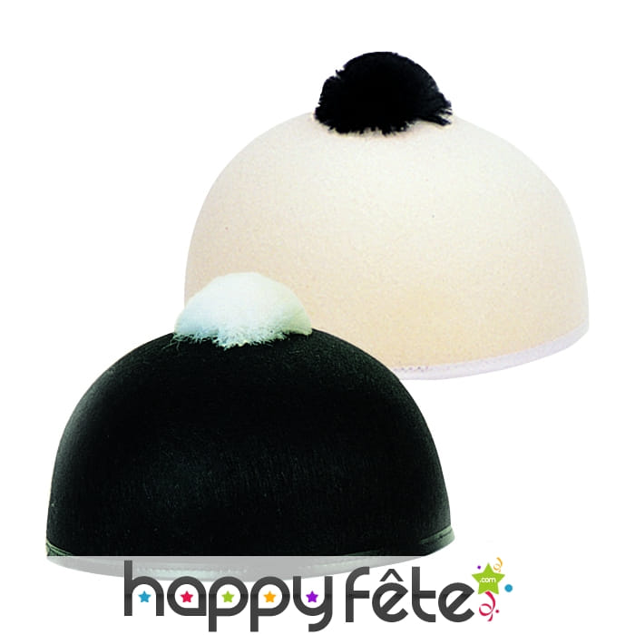 Calot Pierrot blanc pompom noir