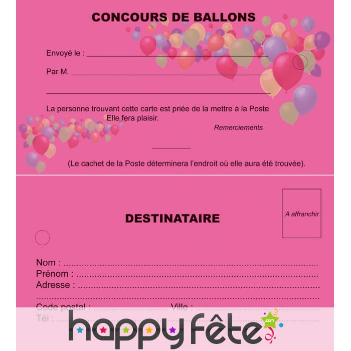 Cartes pour lâcher de ballon