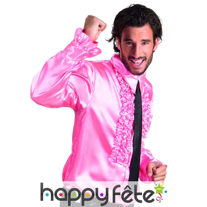 Chemise rose disco ruche pour homme