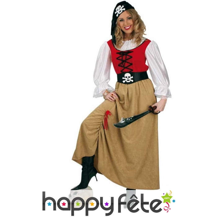 Costume robe de femme pirate rouge et beige