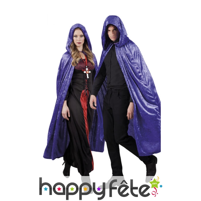 Cape violette effet velours avec capuche