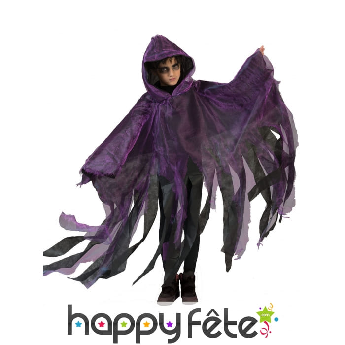 Cape violette et noire en lambeaux pour enfant