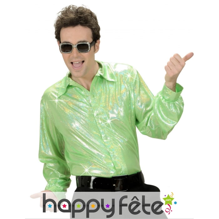 Chemise verte holographique disco pour homme