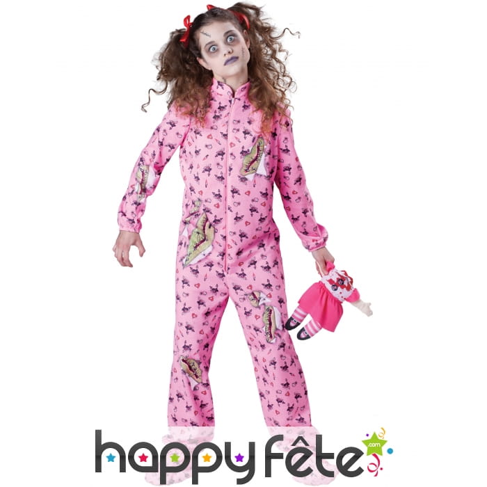 Déguisement enfant Zombie en pyjama rose