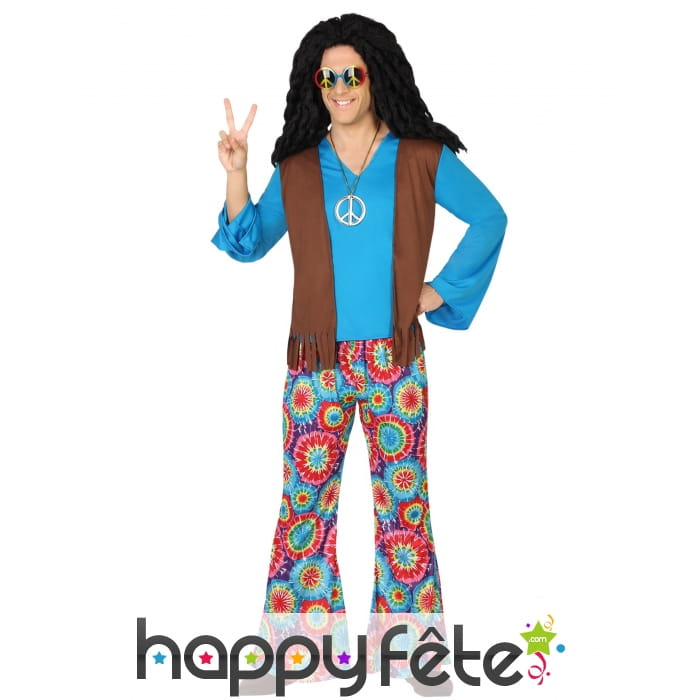 Déguisement hippie bleu pantalon fleuri