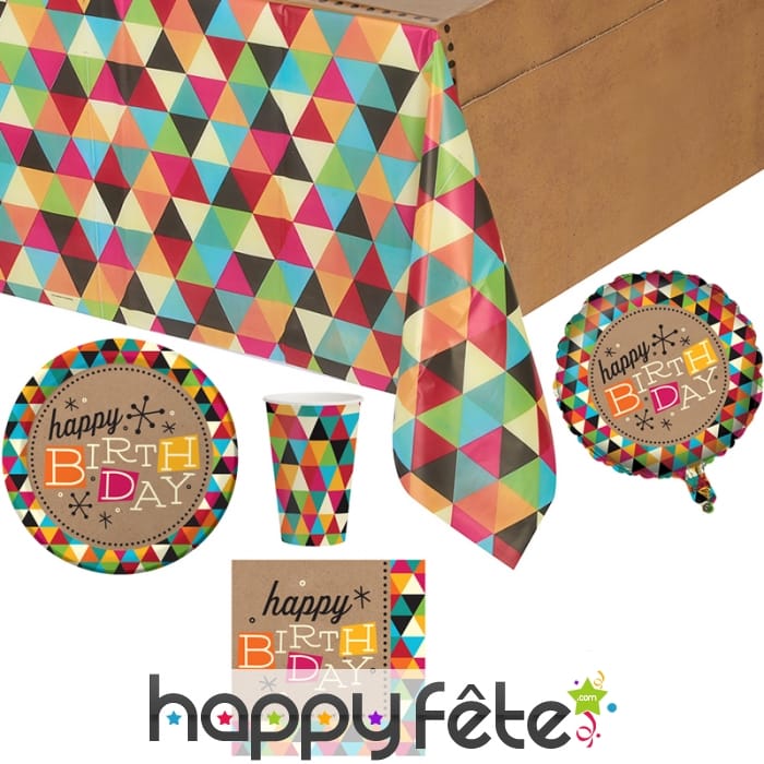 Décos triangles colorés Happy Birthday de table