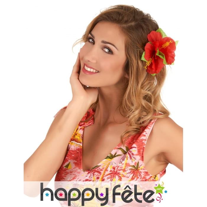 Fleur rouge Hawaienne sur barrette à cheveux