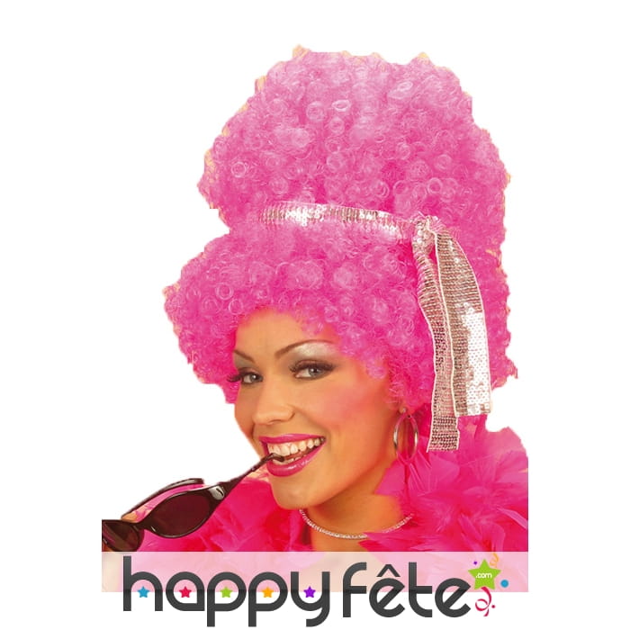 Haute perruque rose afro disco