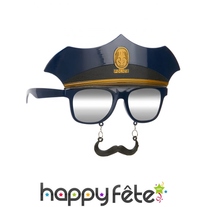 Lunettes casquette de police et moustache