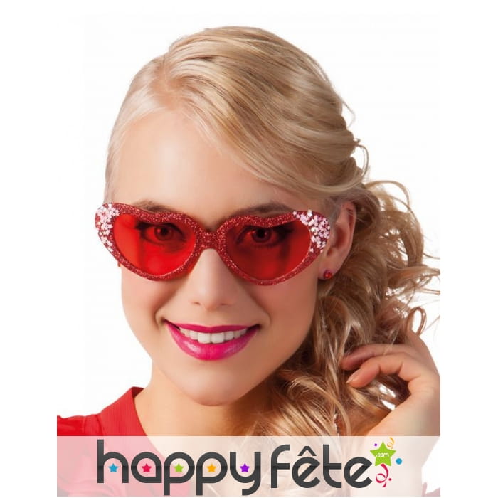 Lunettes coeurs rouges à paillettes avec strass