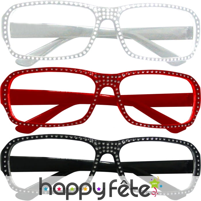 Lunettes de secretaire strass blanc, noir ou rouge