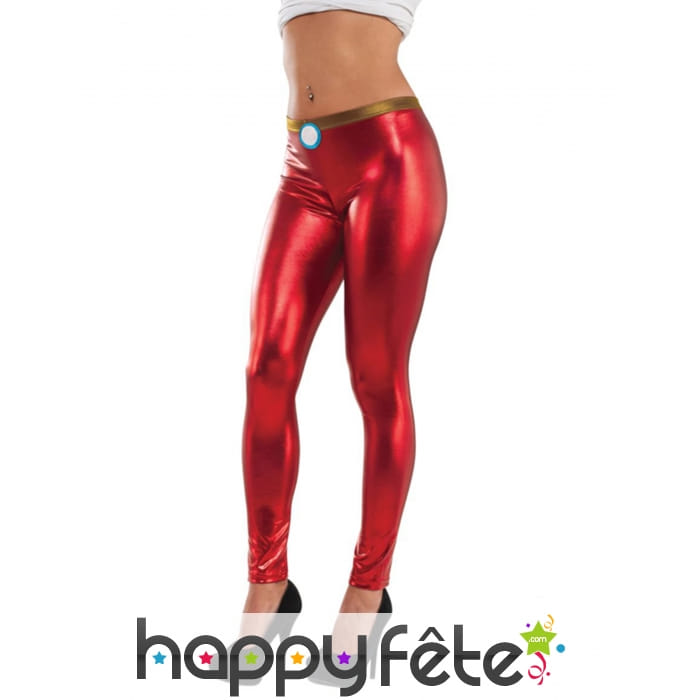 Legging Iron Man moulant rouge métalisé pour femme