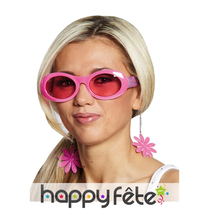 Lunettes rose hippie avec fleurs