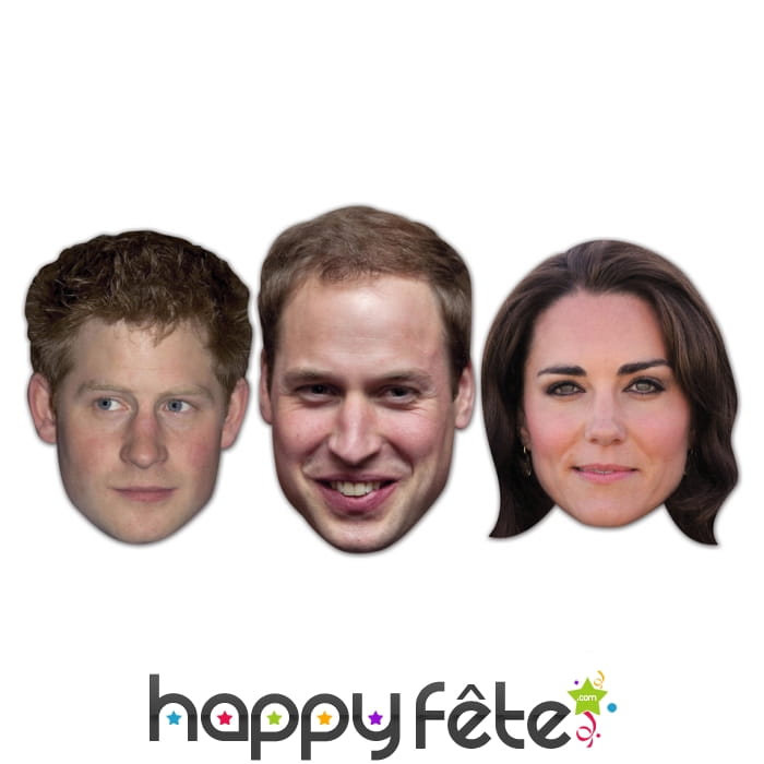 Masques de William, Kate et Harry en carton